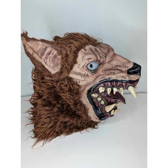 Halloween Wolfgang Wolf Face Mask Adult with Furry Brown Fur Rubber - Picture 3 of 10
